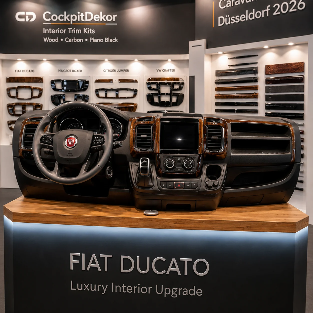 Fiat Ducato Cockpit-Display mit glänzendem Holzdekor